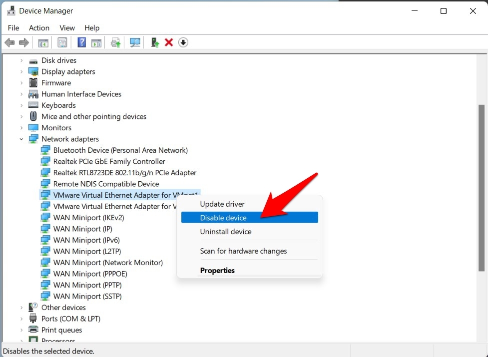 deshabilitar ethernet en Windows 11 a través del administrador de dispositivos
