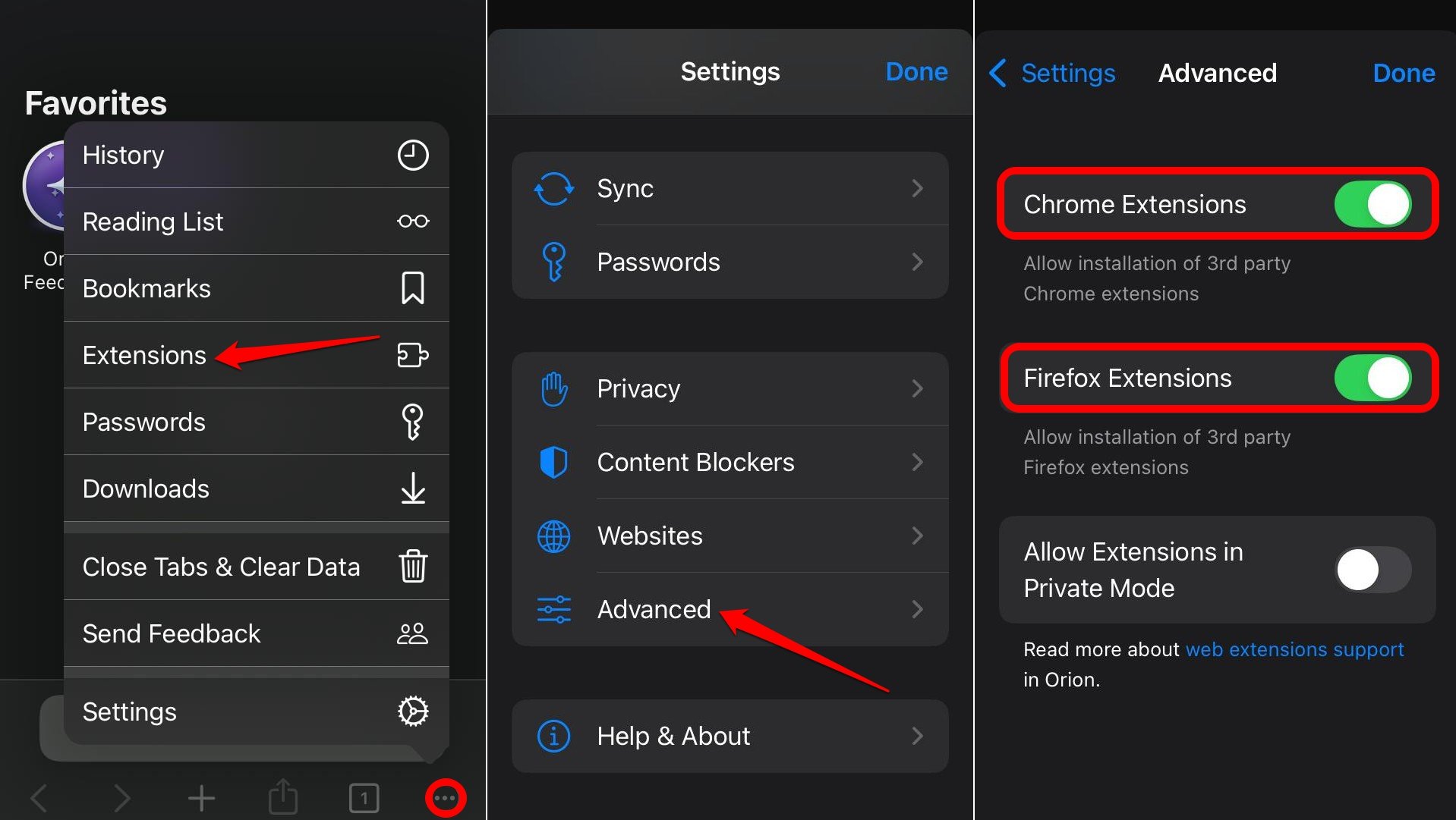 ativar extensões do Chrome no navegador Orion iOS