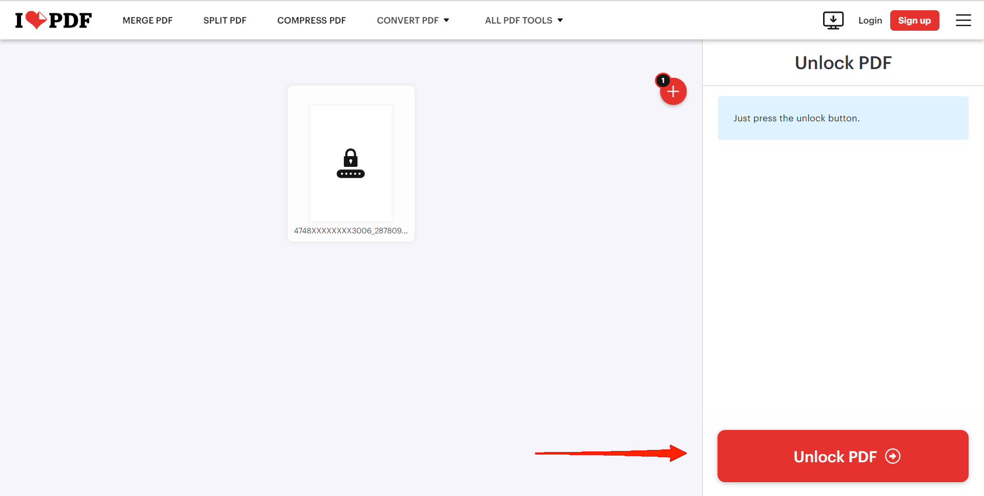 Haz clic en el botón Desbloquear PDF.