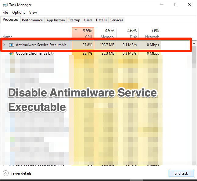 Désactiver Antimalware Service Executable