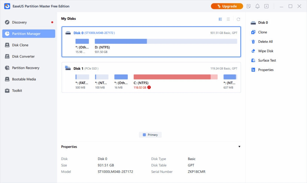 EaseUS Partition Master - 무료 Windows 11 복구 도구