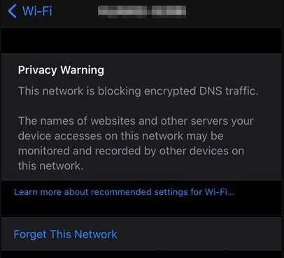 Ce réseau bloque le trafic DNS chiffré