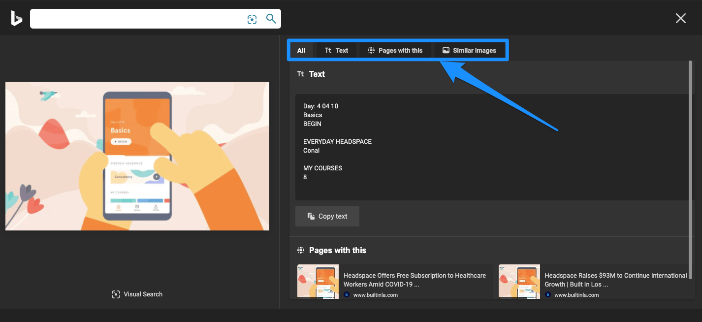 Risultati categorizzati Bing