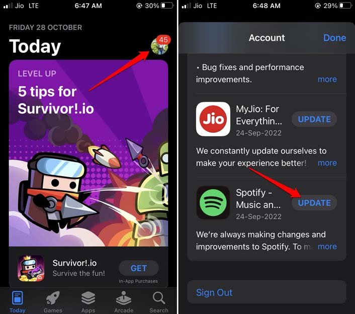 mettre à jour l'application de musique