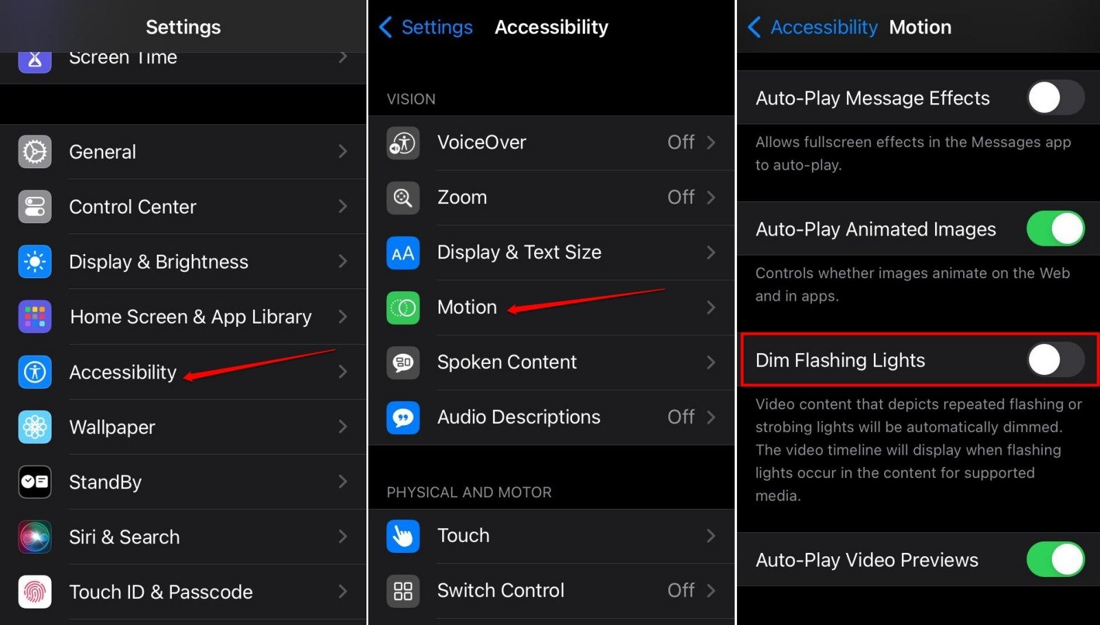 disabilita la funzione attenua luci lampeggianti in iOS