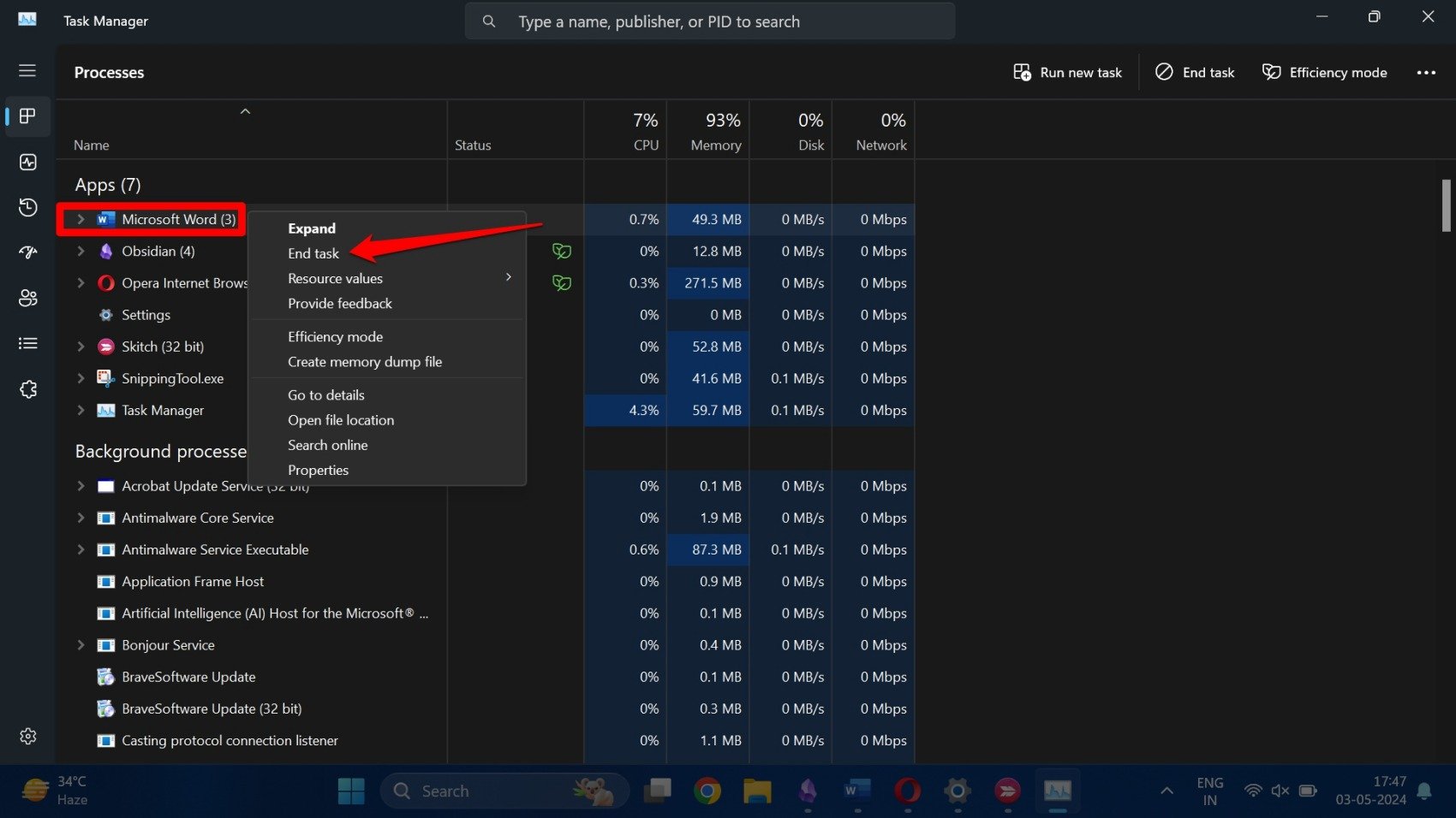 chiudi microsoft word dal task manager