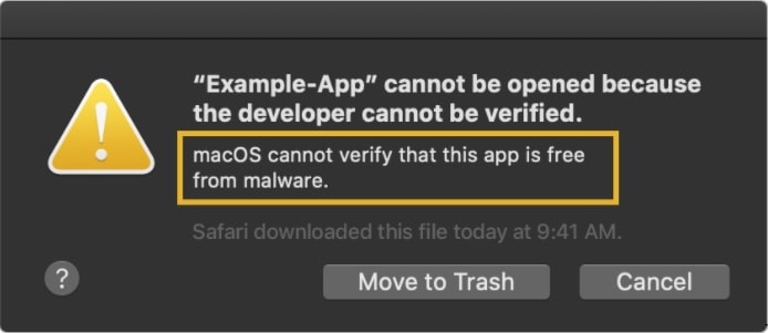 macOSはこのアプリがマルウェアから自由であることを確認できません