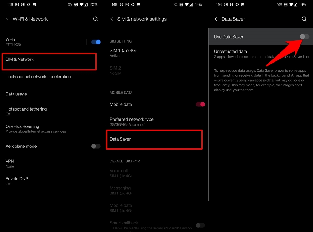 Daten-Sparer bei OnePlus deaktivieren