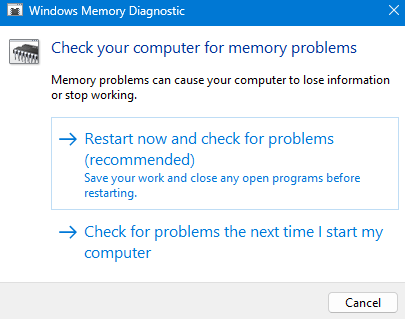 Usa lo strumento di diagnostica della memoria di Windows 