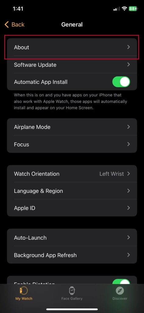 Apple Watch一般設定 - eSIMのEID番号