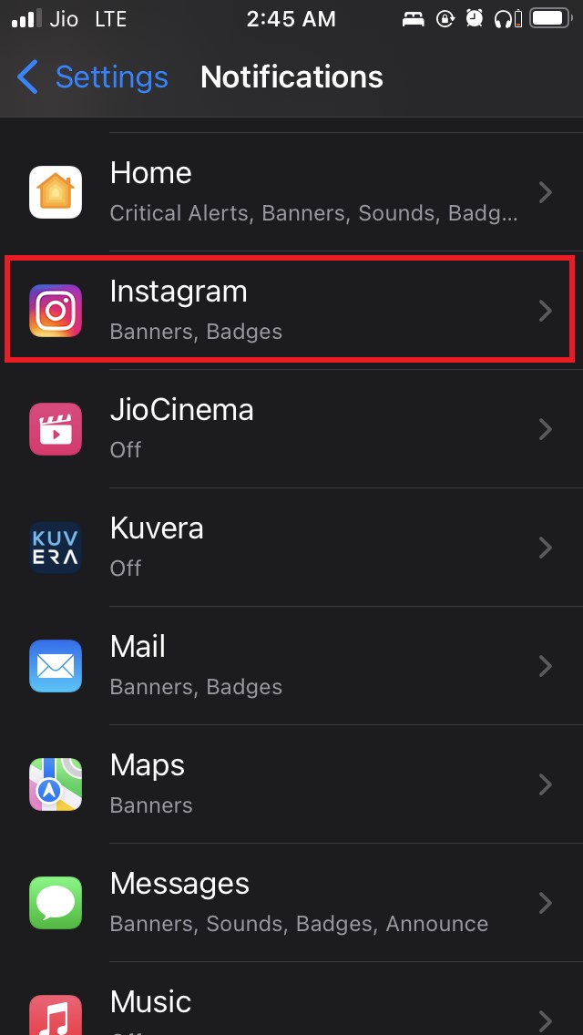 personalizar notificações do instagram