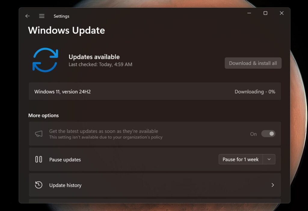 Página de descarga de Windows 11 24H2