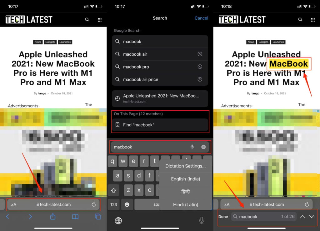 Control F en iPhone
