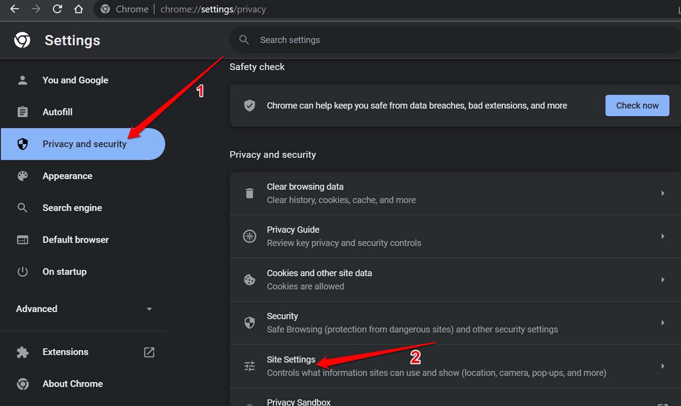 paramètres et confidentialité de chrome