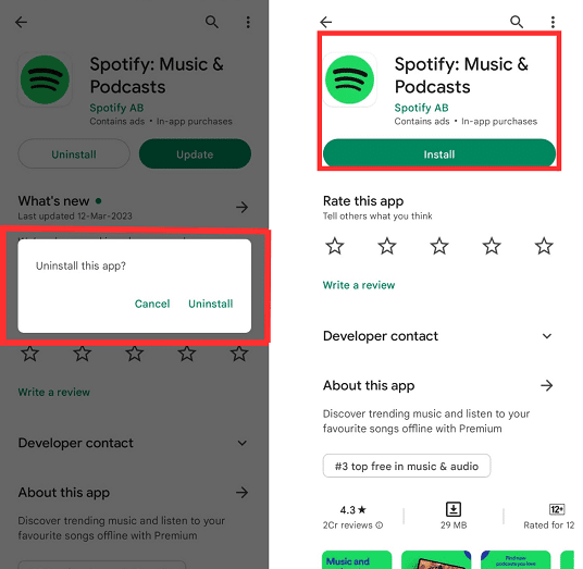 Disinstalla e Installa l'App Spotify