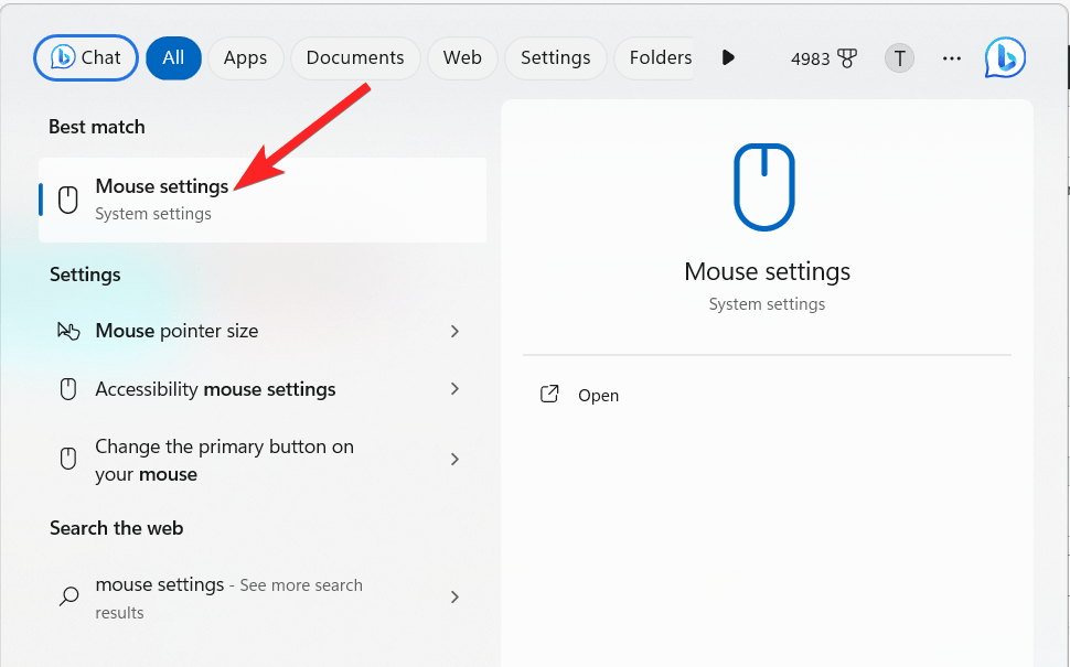 Seleziona le impostazioni Mouse