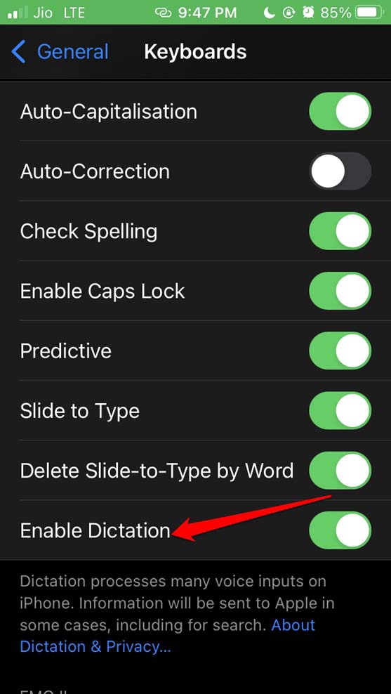 iOSで音声入力機能を有効にする