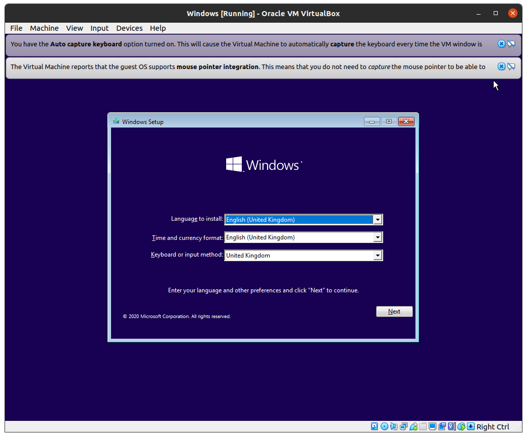 L'écran d'installation de Windows apparaîtra, personnalisez les options puis cliquez sur 