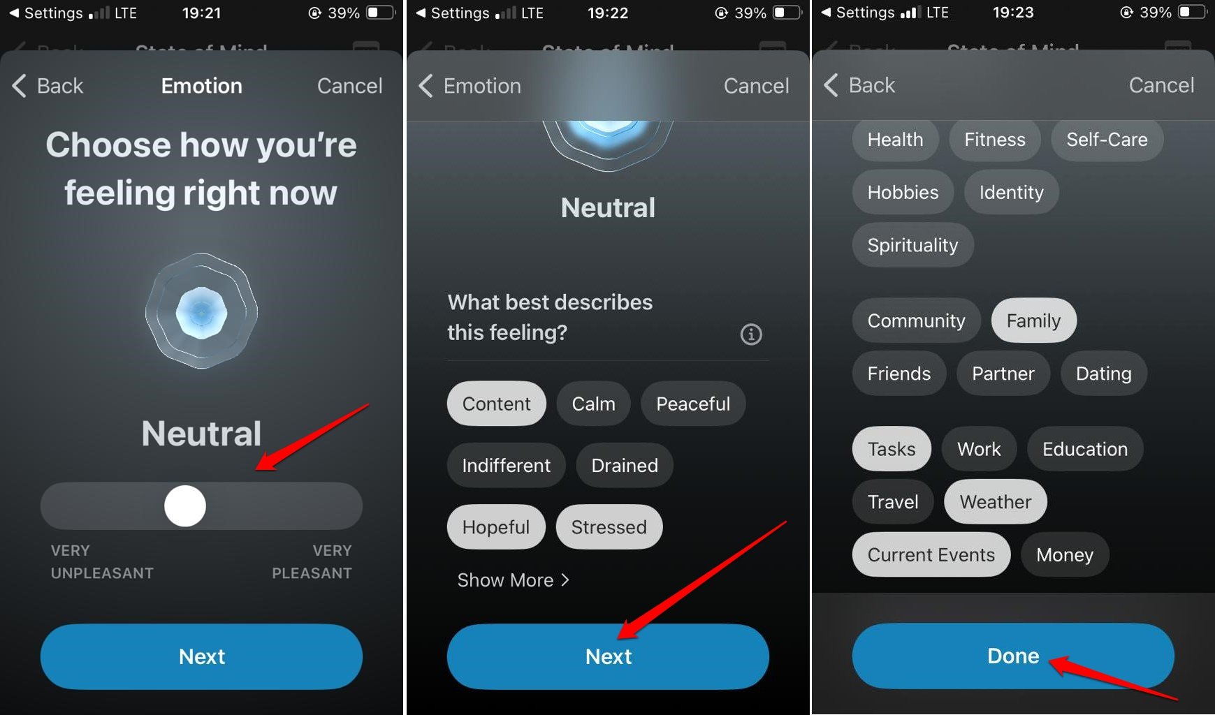 protokollieren Sie Ihren Gemütszustand im Mental Wellbeing für iOS