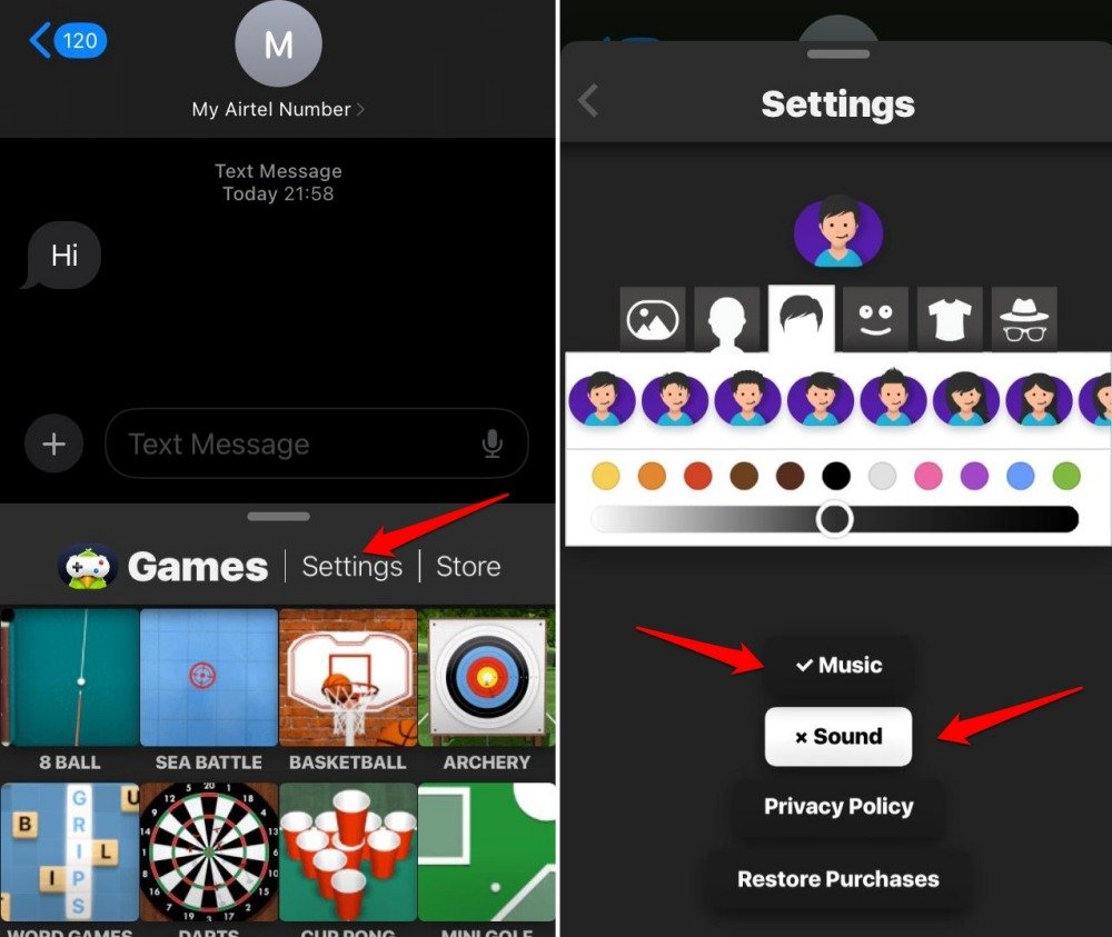 desativar som para jogos do iMessage