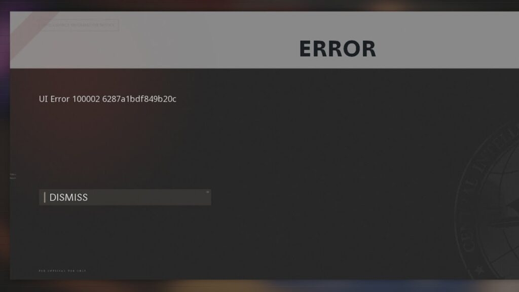 COD Black Ops Cold War UI Error 100002