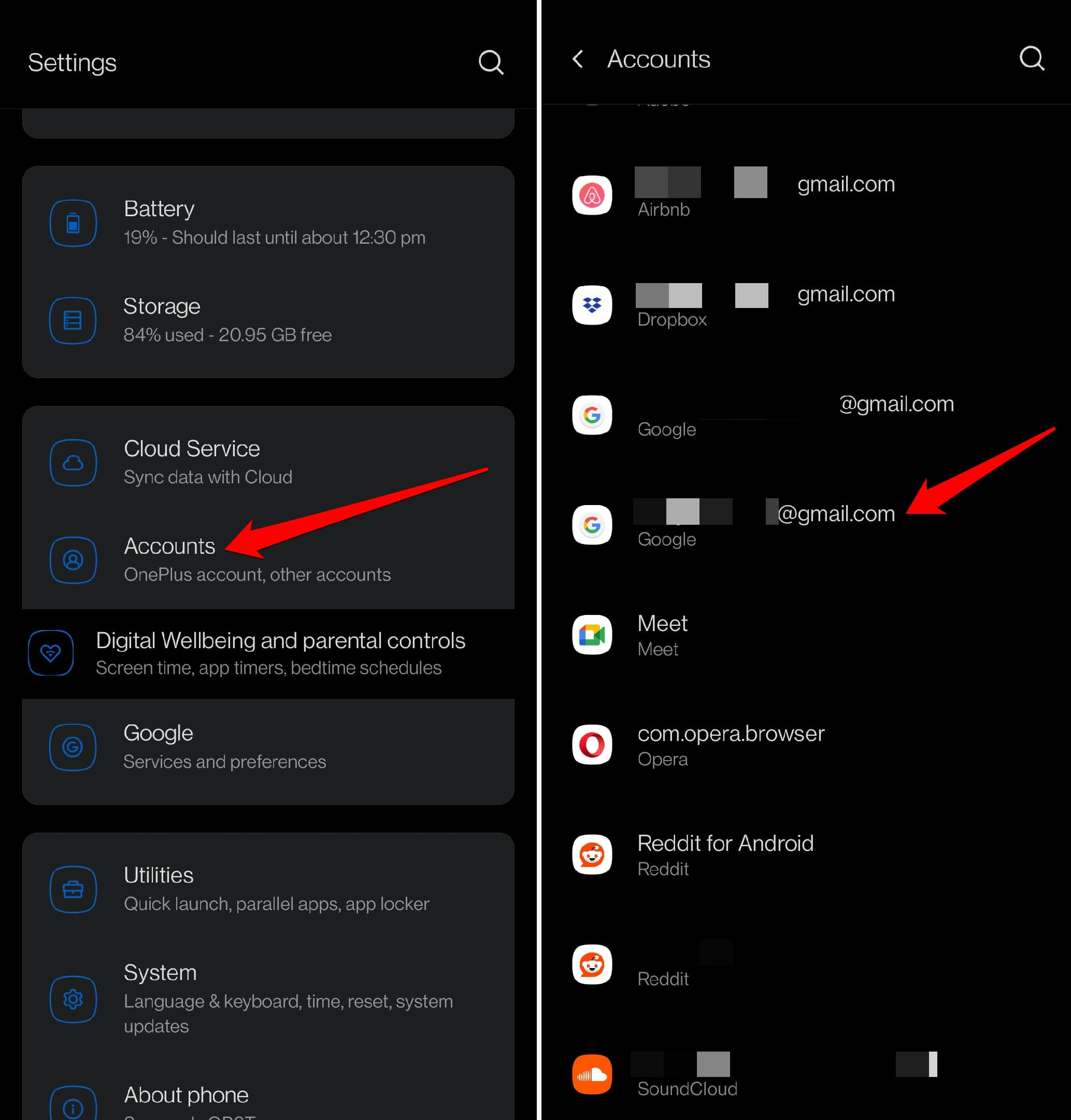 cuentas utilizadas en el teléfono Android