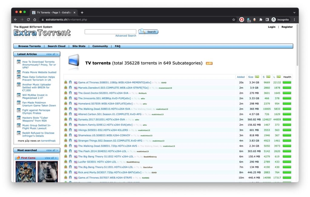ExtraTorrent - Торрент-сайты для ТВ-шоу