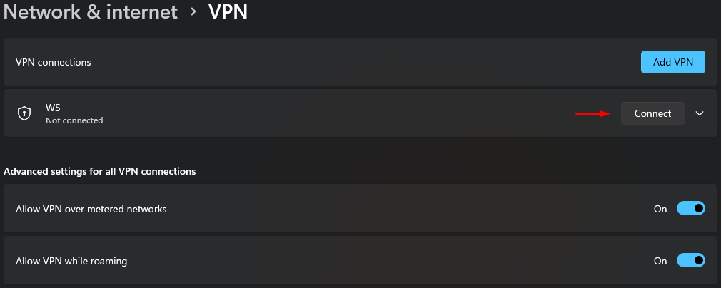 “VPN接続”の下でVPNが無効になっていることを確認する