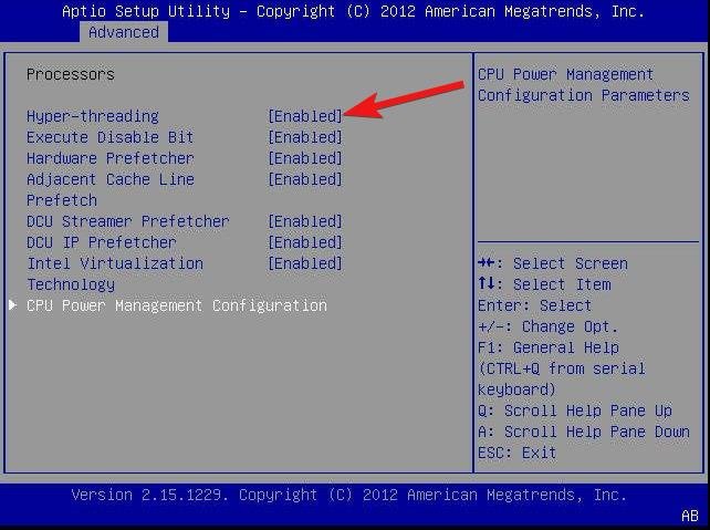 Habilitar hyperthreading