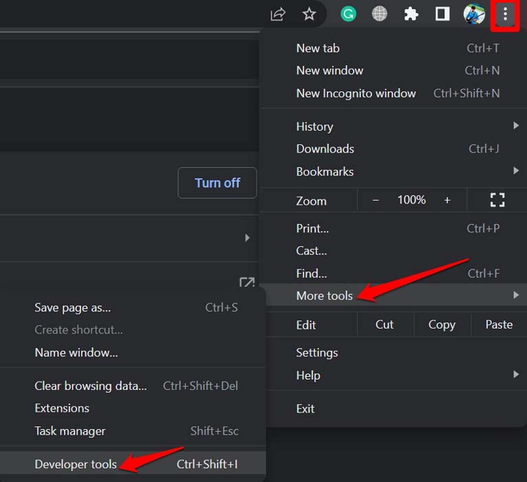 accéder aux outils de développement dans le navigateur Chrome