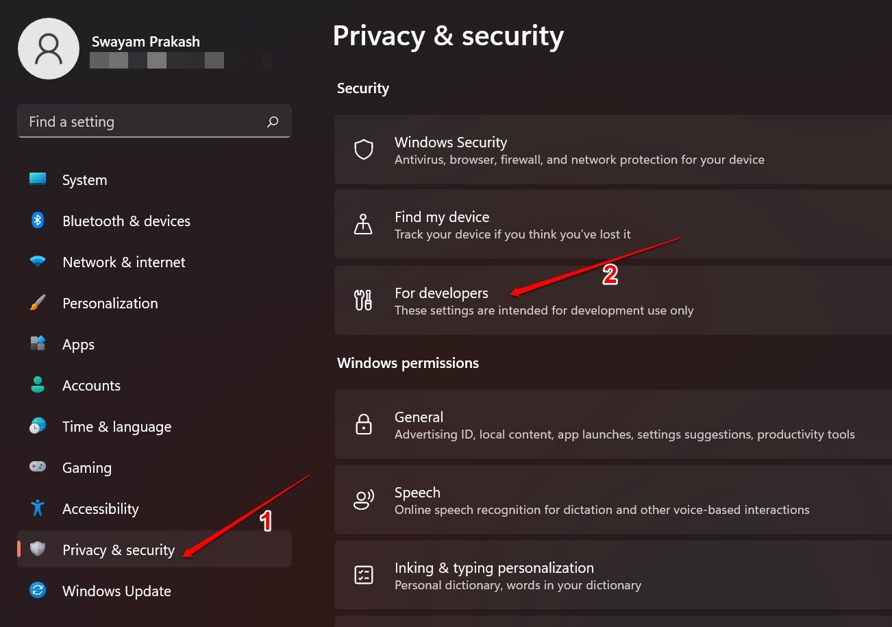 impostazioni per sviluppatori Windows
