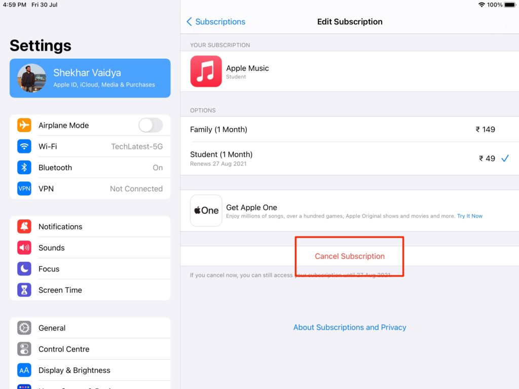 Apple Musicのサブスクリプションをキャンセル