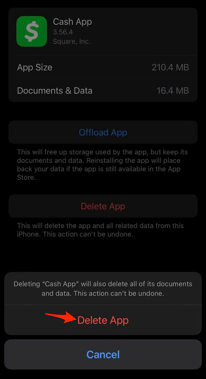 Supprimer l'application Cash App