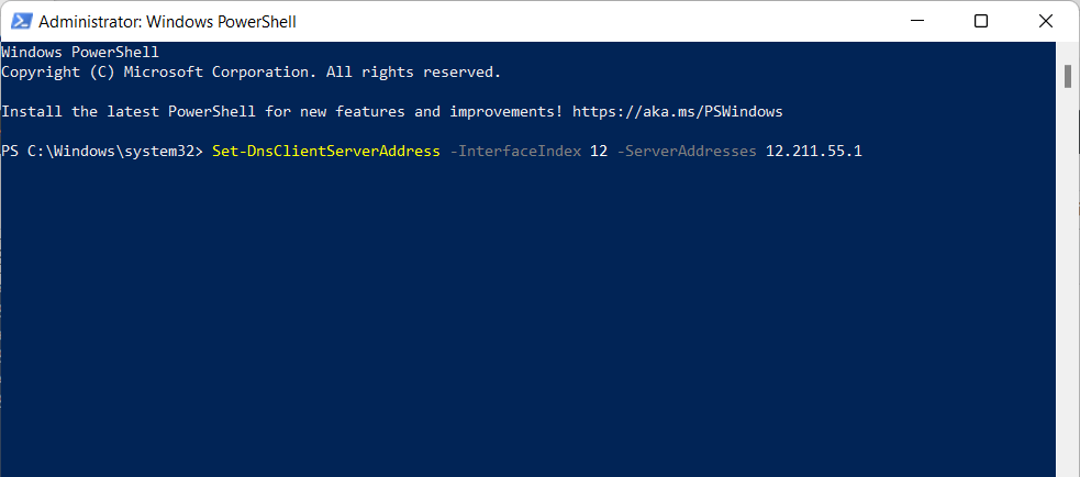 Establecer servidor DNS usando Windows PowerShell