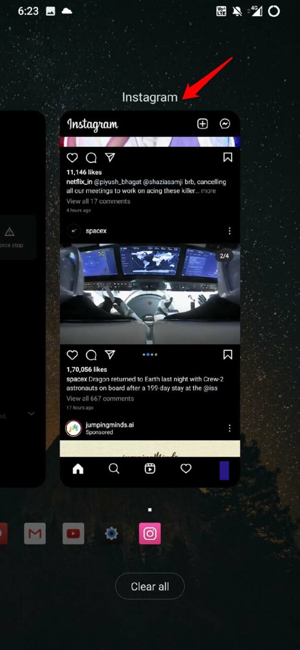 chiudi app instagram