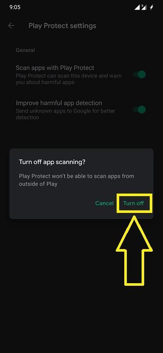 Desactivar escaneo de aplicaciones