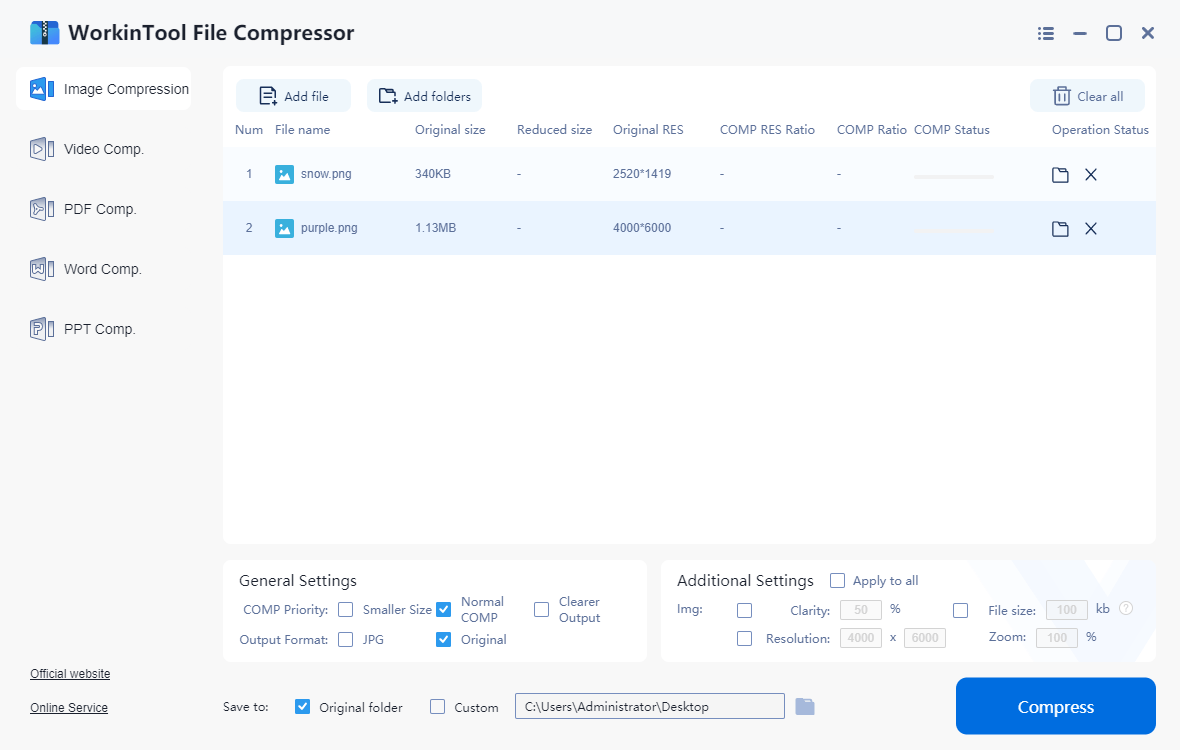 Haz configuraciones adicionales>Comprimir