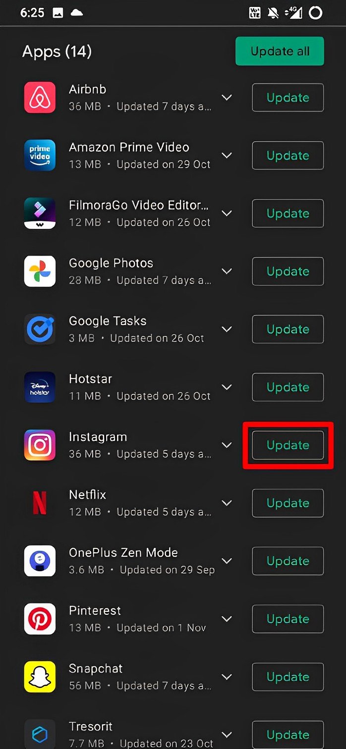 Instagram-App aktualisieren