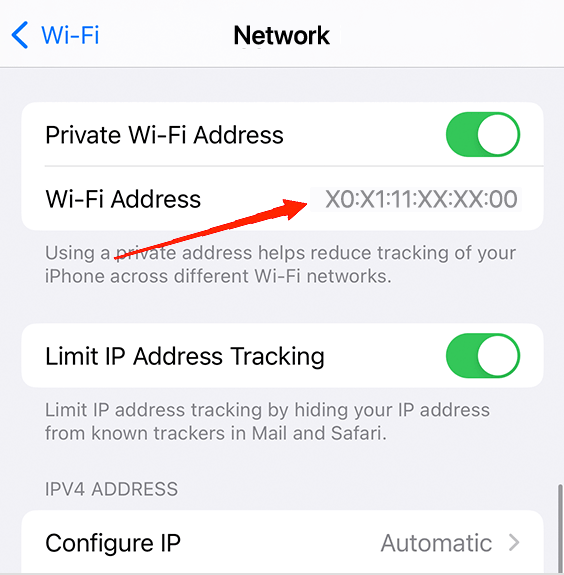 Vérifiez si l'option 'Adresse Privée' est activée