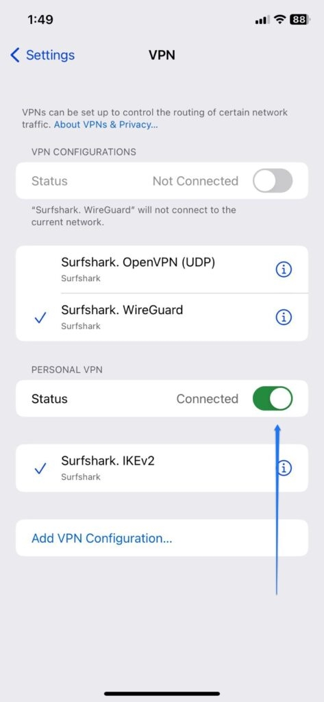 Désactiver le VPN iPhone - L'iPhone ne peut pas accéder à certains sites