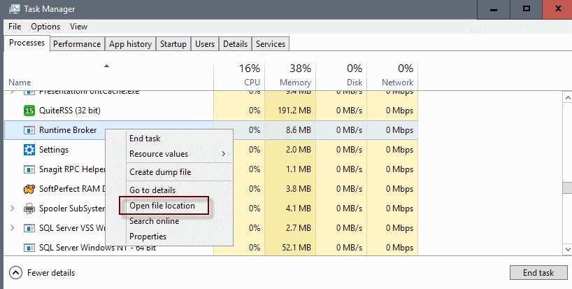 Windows 10でのRuntime Brokerの高メモリ使用量を修正する
