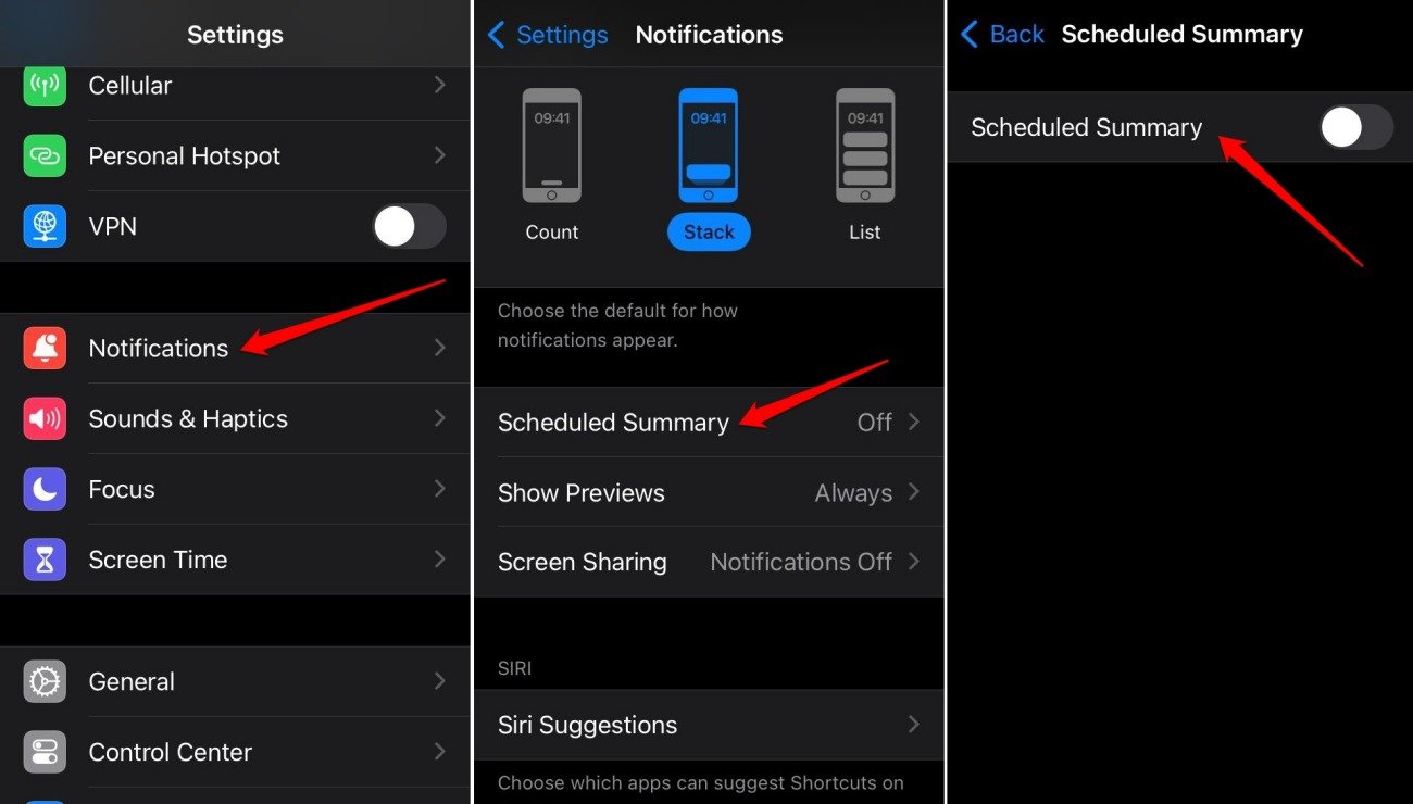 desativar resumo programado no iOS 17