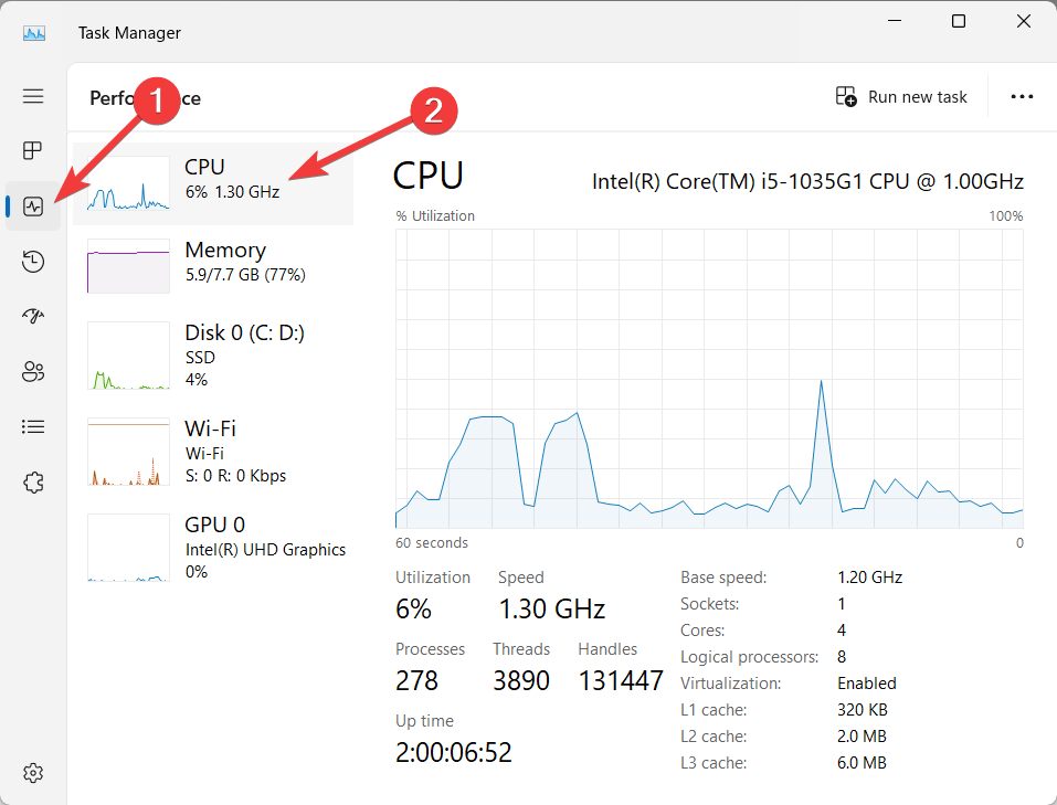 Mudar para a aba CPU