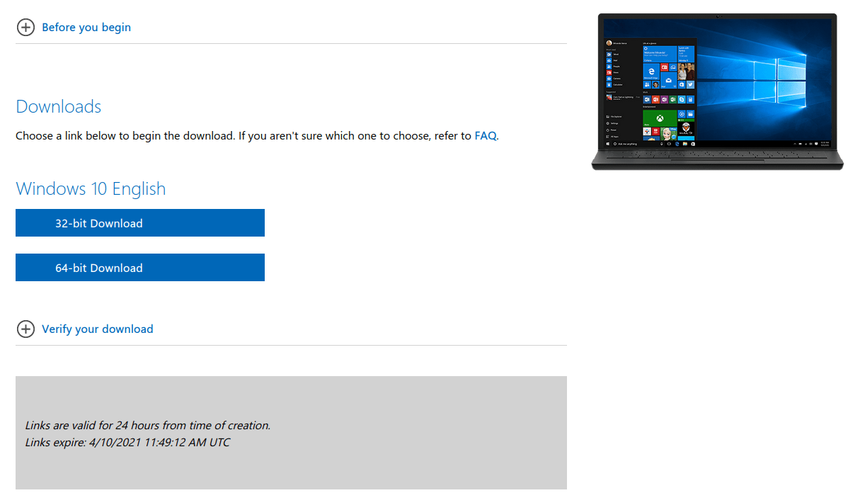 Tout d'abord, téléchargez le fichier ISO de Windows 10 sur la machine