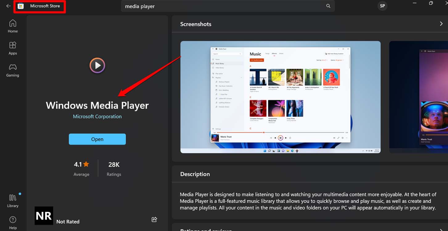 Installa Windows Media Player dal Microsoft Store