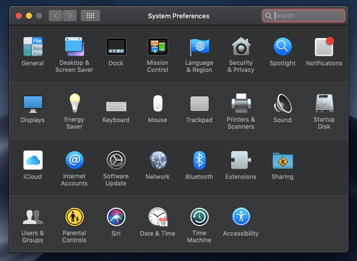Темный режим в системных настройках MacBook Air