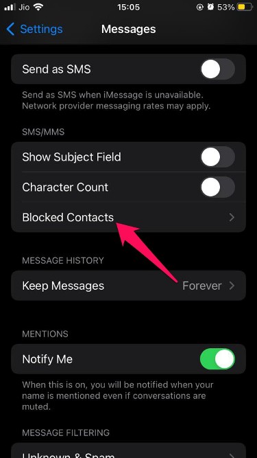 Contactos bloqueados mensajes