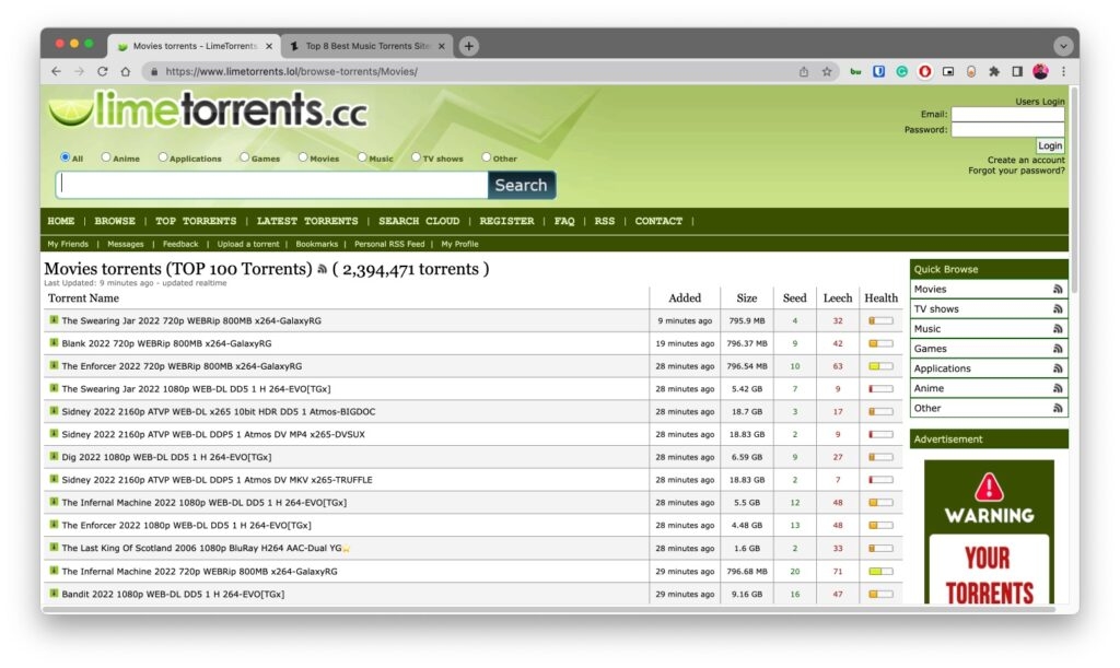 LimeTorrents Movies - Mejores alternativas de sitios proxy de 1337x