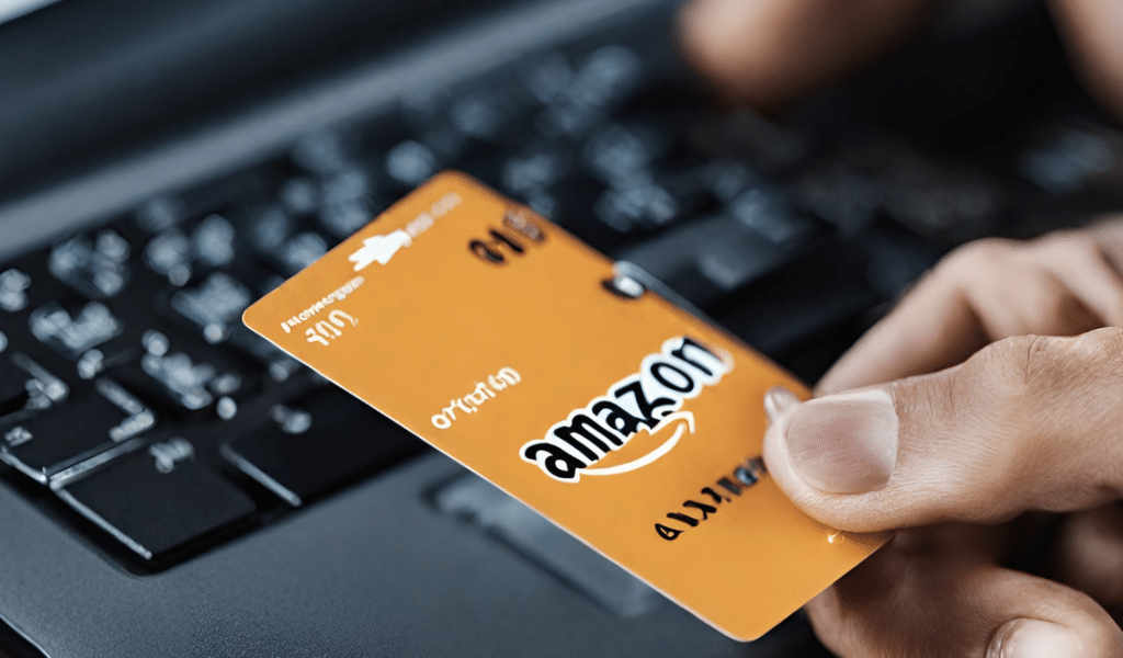 Una persona che utilizza una carta regalo Amazon per effettuare un pagamento su Amazon