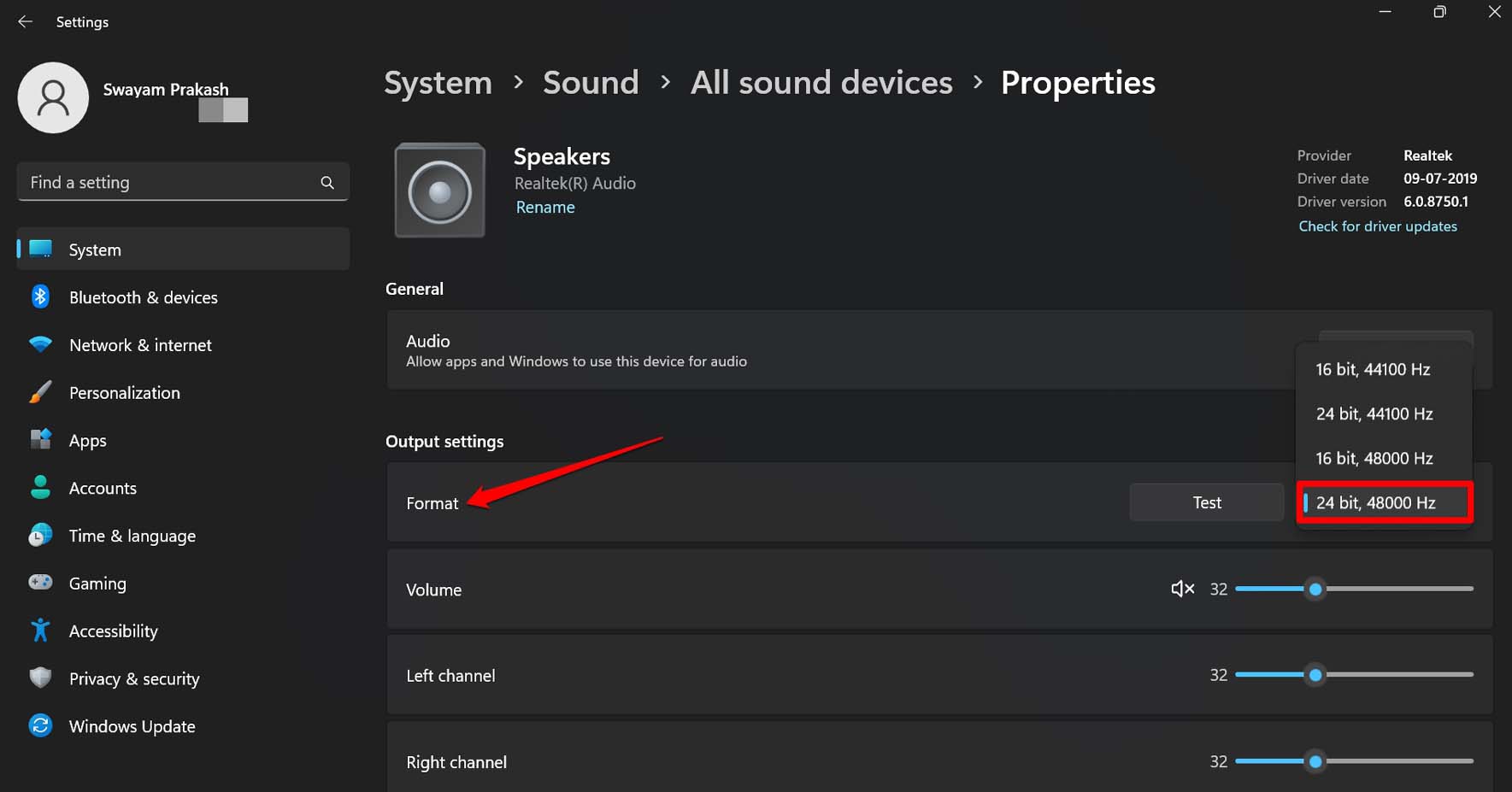 configurar la calidad de la salida de audio